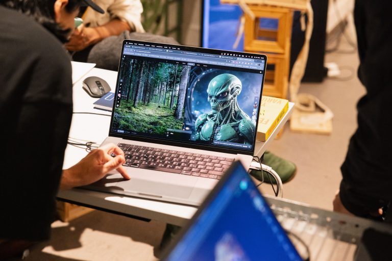 Ein Roboter erscheint auf einem Computerbildschirm